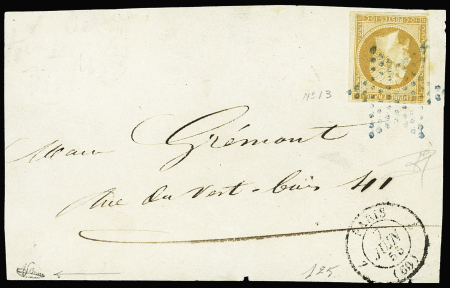 N°13A 10c bistre sur devant de lettre locale, obl.