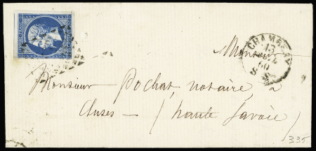 N°14B 20c bleu sur lettre pour Cluses (Haute-Savoie),