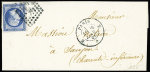 N°14B 20c bleu sur lettre pour Saujon (Charente-Inférieure),