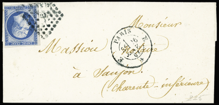 N°14B 20c bleu sur lettre pour Saujon (Charente-Inférieure),