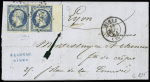N°14Ai 20c bleu en paire BdF et filet d'encadrement