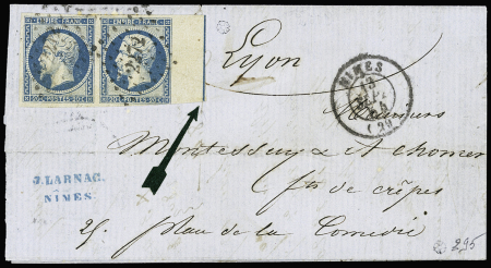 N°14Ai 20c bleu en paire BdF et filet d'encadrement