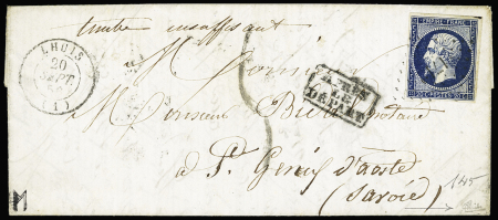 N°14 20c bleu sur lettre pour Saint Genix d'Aoste