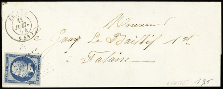 N°15 25c bleu TB margé sur lettre pour Falaise (Calvados),