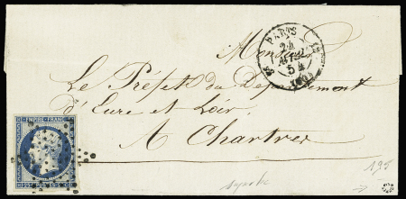 N°15 25c bleu sur lettre pour Chartres (Eure-et-Loir),
