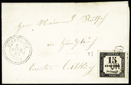 N°3 15c noir OBL "OR" frappé 2 fois sur lettre loc