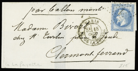 LE LAFAYETTE n°29 20c bleu, obl. étoile 1 et CàD T17