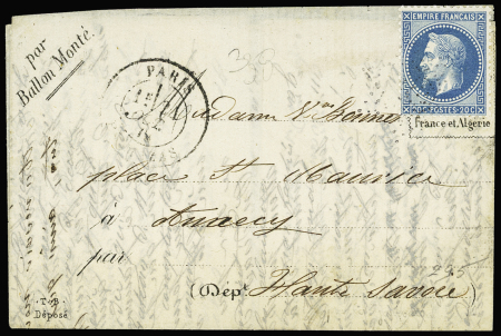 LE VAUBAN n°29 20c bleu, sur lettre formule bouquillard