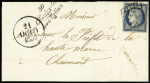 N°4 25c bleu obl. grille, cursive "50 Colombey les