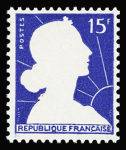 N°1010A Non émis, Marianne de Muller, 15f outremer
