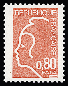 N°1862A Non émis, Marianne de Durrens, 80c rouge,