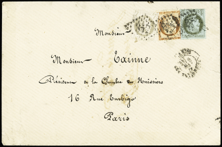 Rare tricolore en PORT LOCAL avec n°38+50+52 (40c Siège