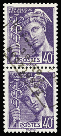 N°2 40c violet, Dunkerque, paire verticale avec surcharge