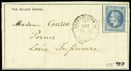 L'ARMEE DE LA LOIRE, N°29 20c bleu, obl. étoile 37 et CàD T17 Paris/bld. Malesherbes