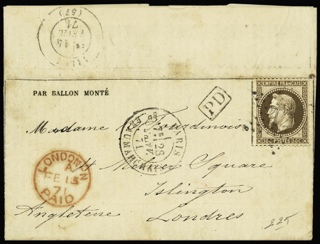 N°30 30c brun obl. étoile 1 et CàD T17 Paris/Bld Beaumarchais 28 janv. 1871