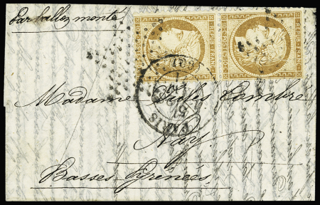 N°36 10c bistre en paire (pd) obl. étoile et  CàD T17