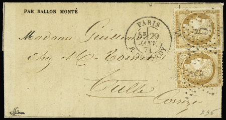 N°36 10c bistre en paire obl. étoile 5 et CàD T17 Paris/rue de Bondy 29 janv. 1871 sur Gazette des Absents n°33