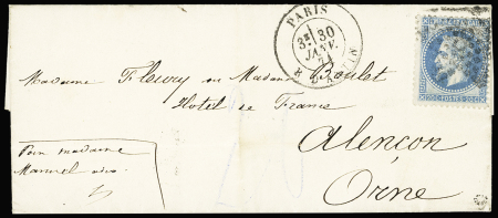 N°29 20c bleu en obl. étoile 8 et CàD T17 Paris/rue d'Antin 29 janv. 1871