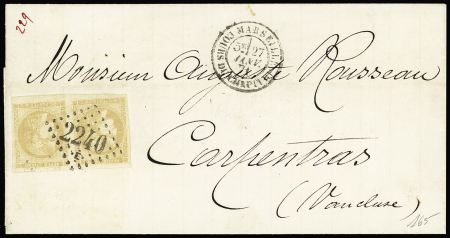 N°43B 10c bistre en paire avec voisin obl. GC 2240E,