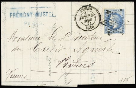 N°29B 20c bleu obl. étoile et CàD T17 Paris 30 mai 1871