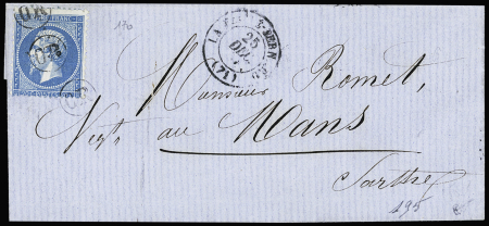 N°22 20c bleu obl. OR dans un cercle, CàD T15 La-Ferté-Bernard (Sarthe) 25 dec. 1869
