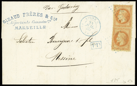 N°31 40c orange en paire, obl. ancre bleue, CàD bleu