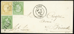 N°35 5c vert pâle sur bleu en paire + n°59 10c bistre