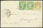 N°35 5c vert pâle sur bleu en paire et n°59 10c bistre