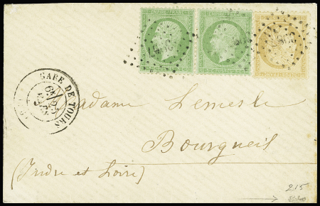N°35 5c vert pâle sur bleu en paire et n°59 10c bistre