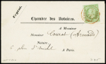 N°35 5c vert pâle sur bleu obl. CàD rouge imprimés PP 3 août 1872