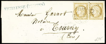 N°36 10c bistre-jaune en paire obl. étoile 33 et CàD T17 Paris/Bd. de l''Hôpital  9 août 1871