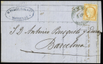 N°38 40c orange obl. cachet espagnol bleu Admon de cambio Barcelona