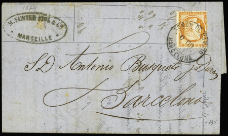 N°38 40c orange obl. cachet espagnol bleu Admon de cambio Barcelona