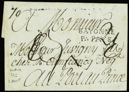 Lettre de 1791 pour Port au Prince avec MP "Bayonn