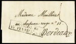 Lettre pour Bordeaux avec cachet d'essai rect "Bay