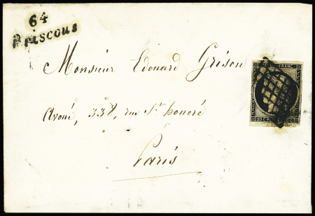 N°3 OBL grille + cursive "64 Briscous" sur lettre,