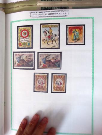 1900-50env. Très belle collection de vignettes des colonies avec surtout vignettes de propagande de différentes colonies, à noter Somalie, épreuves du Congo, Centenaire du Gabon, Maroc, etc., remarquable