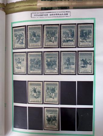 1900-50env. Très belle collection de vignettes des colonies avec surtout vignettes de propagande de différentes colonies, à noter Somalie, épreuves du Congo, Centenaire du Gabon, Maroc, etc., remarquable