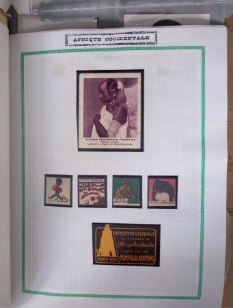 1900-50env. Très belle collection de vignettes des colonies avec surtout vignettes de propagande de différentes colonies, à noter Somalie, épreuves du Congo, Centenaire du Gabon, Maroc, etc., remarquable