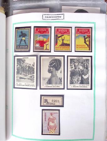 1900-50env. Très belle collection de vignettes des colonies avec surtout vignettes de propagande de différentes colonies, à noter Somalie, épreuves du Congo, Centenaire du Gabon, Maroc, etc., remarquable