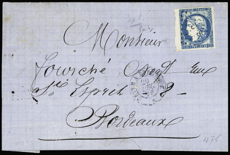 N°44Aa 20c bleu foncé, bdf, obl. losange CB sur lettre