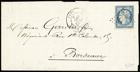 N°44Ac 20c bleu obl. GC sur lettre de Villeneuve sur