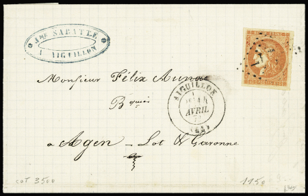 N°48f 40c exceptionnelle nuance ocre obl. GC sur lettre