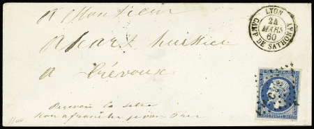 N°14 OBL losange de points "CDS" + CAD "Lyon camp de Sathonay" (24 mars 1860) sur lettre. TB