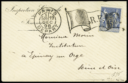 N°90 OBL mec d'essai "Paris Départ" (1898) avec petit drapeau ombré sur lettre (De Beaufond n°40). TB