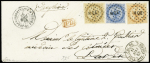 Col. Gen n°3 + 4 + 5 OBL losange de points "MQE" + CAD "Martinique Fort de France" (1868) sur lettre. Signé JF. Brun. TB