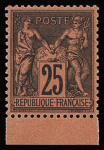 N°91 25c noir sur rouge, centrage parfait, petit bdf,