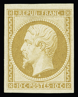 N°9e 10c bistre-jaune, réimpression de 1862, neuf *,