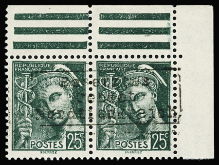 Poste n°411 25c Mercure en paire cdf avec surcharge