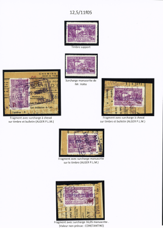 N°108 : 1 timbre neuf *, 3 fragments Alger PLM dont